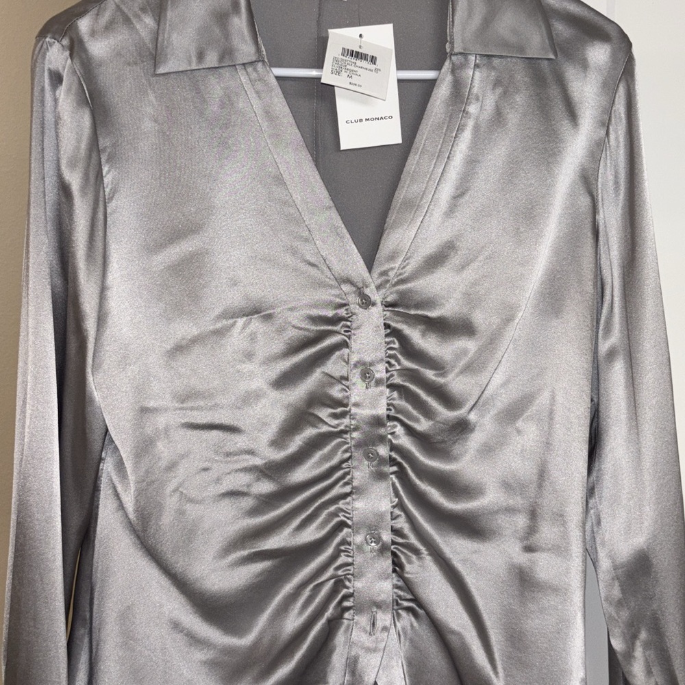 Two Club Monaco Silver & Lilac Silk Blouse